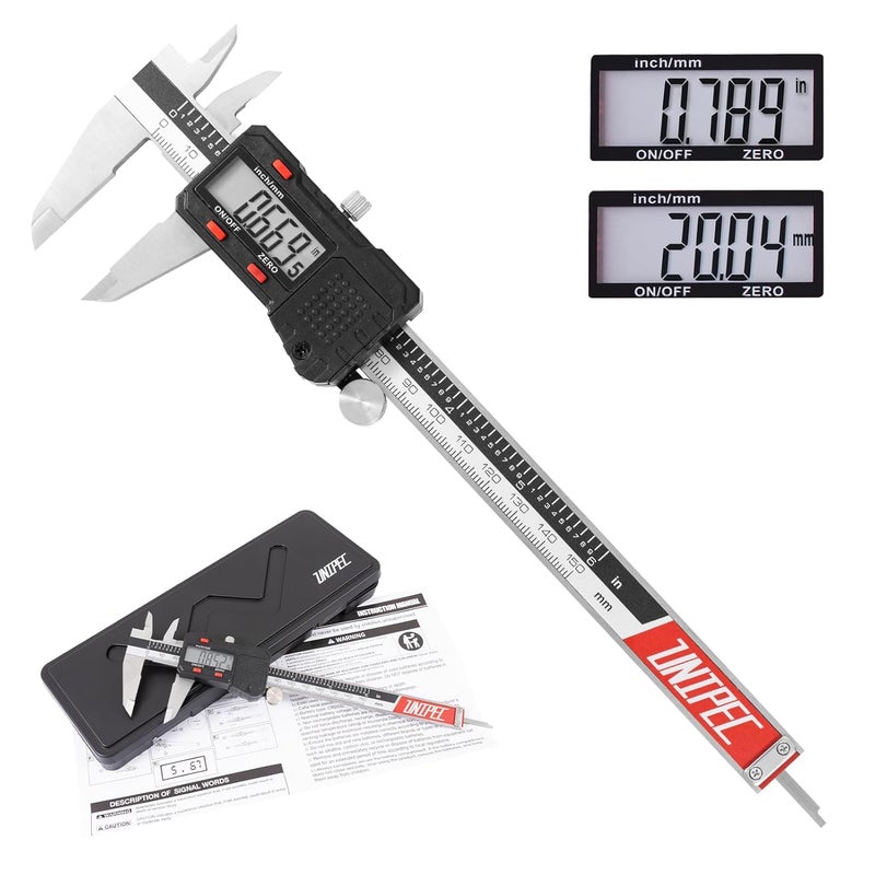 UNIPEC Digital Caliper 6 inch, Stainless Steel Vernier Micrometer Measuring Tool with Large LCD Display, Easy Inch/Metric Conversion, Precision Gauge for Machinists, Woodworking & DIY - Image 1